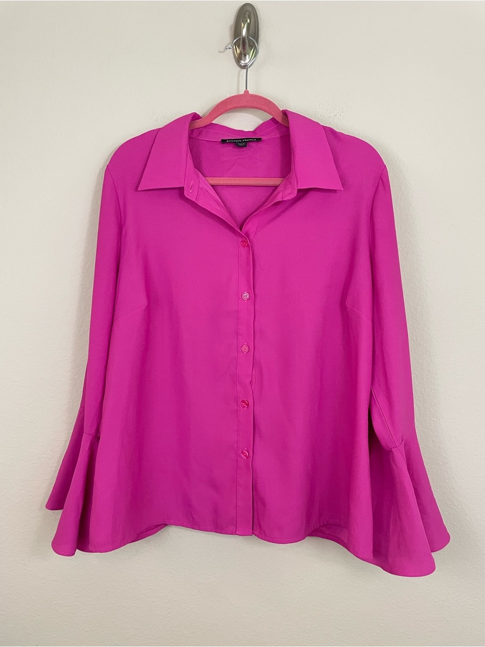 Boston Proper Alexa Flare Sleeve Button Up Shirt Pink Size XL - Picture 2 of 6